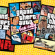 The classic covers of GTA III, Vice City and San Andreas.